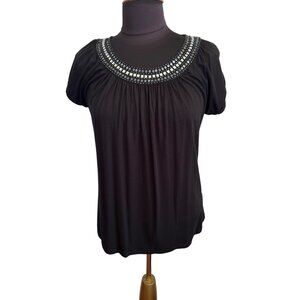 Apostrophe Black, Short Sleeve Top With Sequins & Beads, Size LP